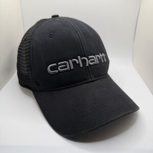 Carhartt Mens Black Mesh Back Trucker Hat Embroidered Logo Snapback Cap